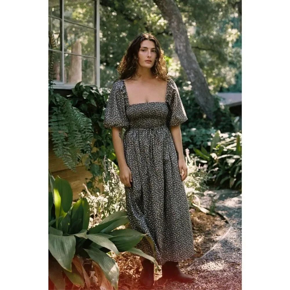 Christy Dawn Katrina Dress Noir Harvest Floral Midi Organic Cotton XL